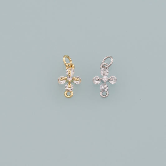 Gold Cross Charms,18K Gold Filled Cross Pendant,CZ Micro Pave Religion Charm Bracelet Necklace for DIY Jewelry Making Supply