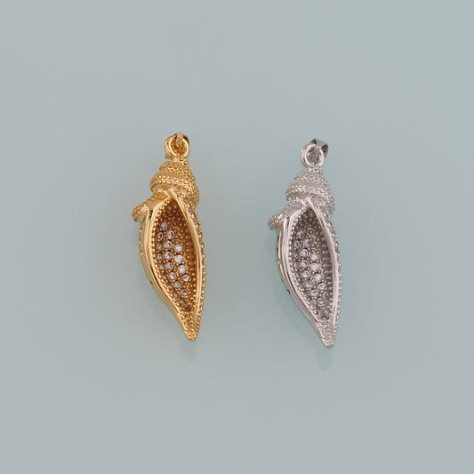Gold Shell Charms,18K Gold Filled Conch Pendant,CZ Micro Pave Conch Shell Charm Bracelet Necklace for DIY Jewelry Making Supply