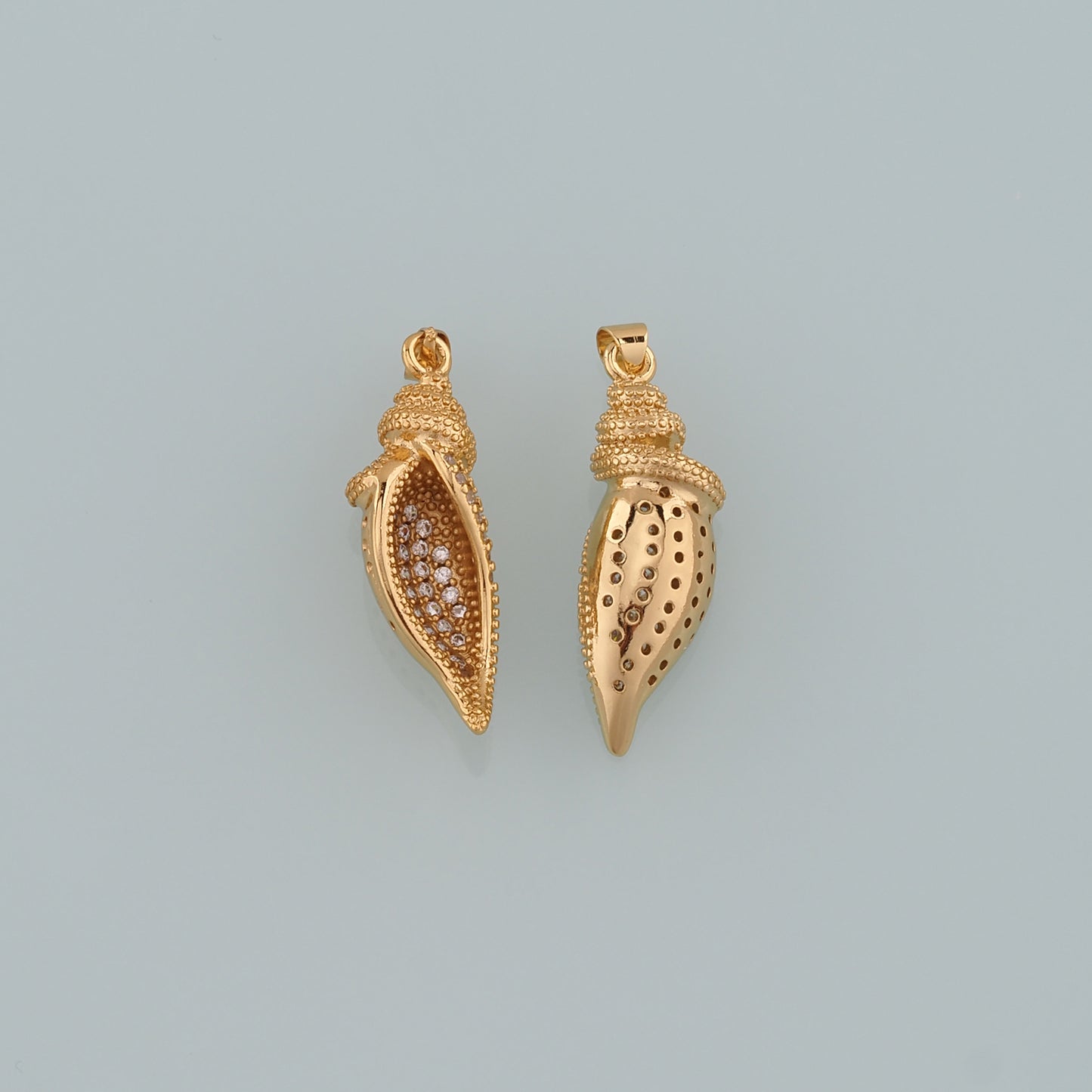 Gold Shell Charms,18K Gold Filled Conch Pendant,CZ Micro Pave Conch Shell Charm Bracelet Necklace for DIY Jewelry Making Supply