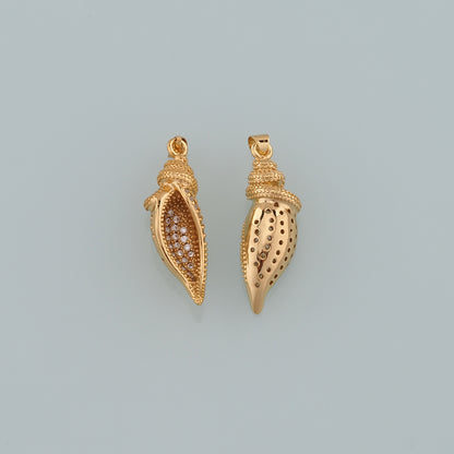 Gold Shell Charms,18K Gold Filled Conch Pendant,CZ Micro Pave Conch Shell Charm Bracelet Necklace for DIY Jewelry Making Supply