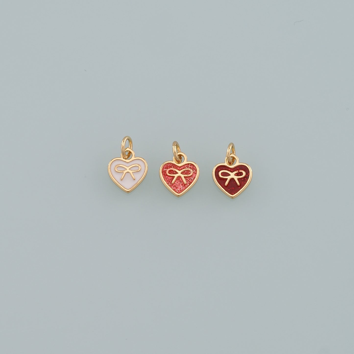 Gold Heart Charms,18K Gold Filled Heart Pendant,Enamel Bow Charm Bracelet Necklace for DIY Jewelry Making Supply