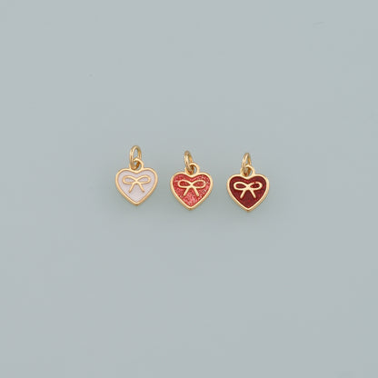 Gold Heart Charms,18K Gold Filled Heart Pendant,Enamel Bow Charm Bracelet Necklace for DIY Jewelry Making Supply