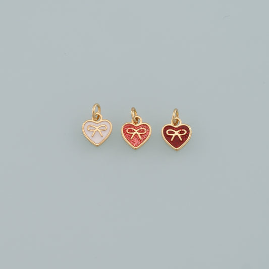 Gold Heart Charms,18K Gold Filled Heart Pendant,Enamel Bow Charm Bracelet Necklace for DIY Jewelry Making Supply