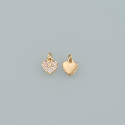 Gold Heart Charms,18K Gold Filled Heart Pendant,Enamel Bow Charm Bracelet Necklace for DIY Jewelry Making Supply