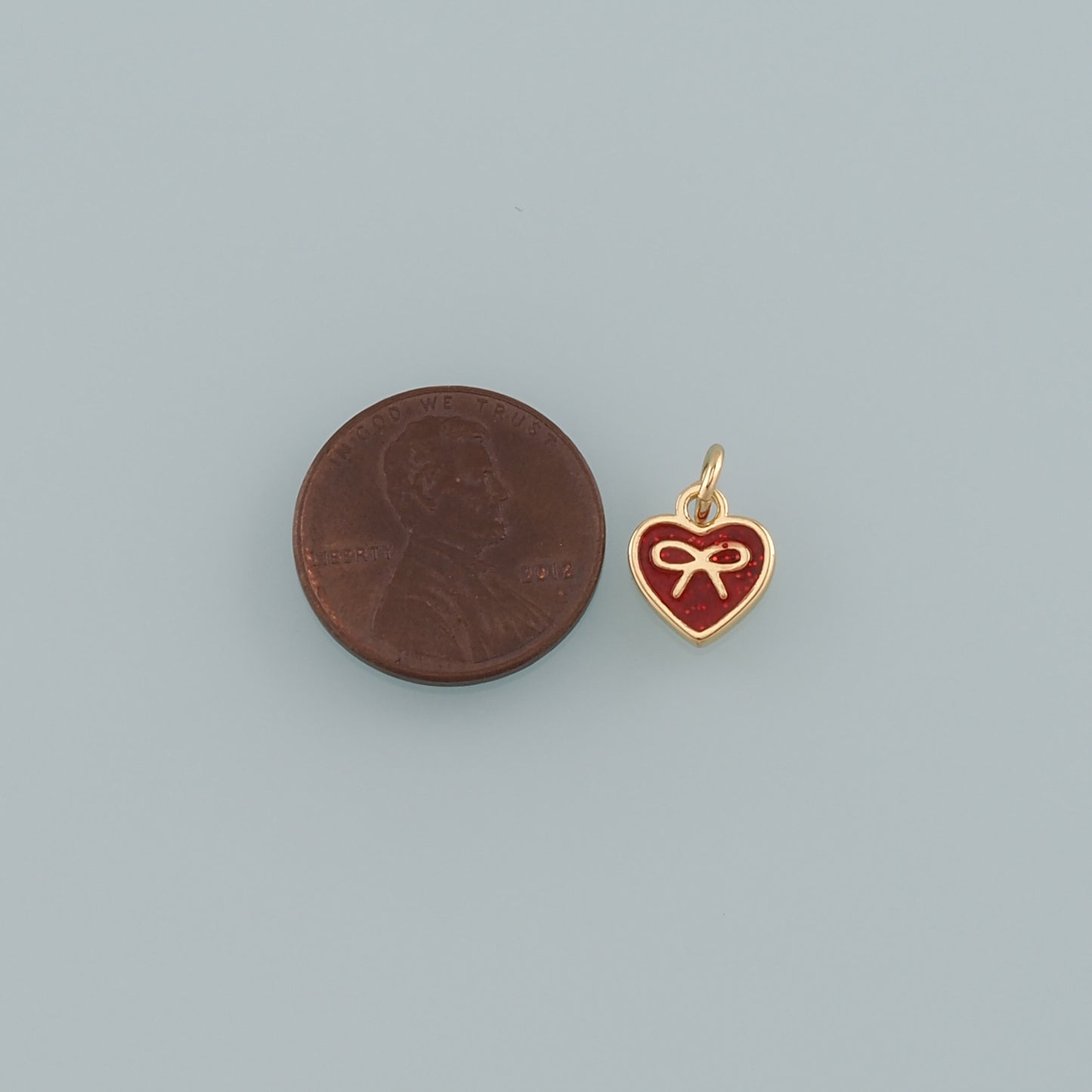 Gold Heart Charms,18K Gold Filled Heart Pendant,Enamel Bow Charm Bracelet Necklace for DIY Jewelry Making Supply