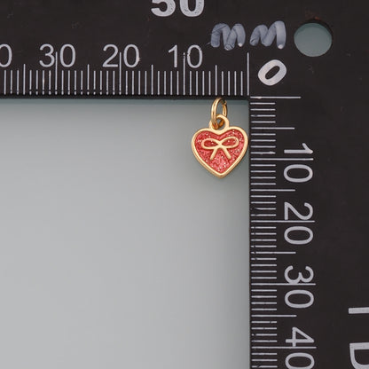Gold Heart Charms,18K Gold Filled Heart Pendant,Enamel Bow Charm Bracelet Necklace for DIY Jewelry Making Supply