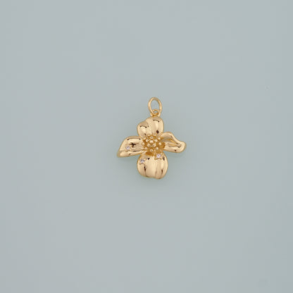 Gold Flower Charms,18K Gold Filled Flower Pendant,CZ Micro Pave Flower Charm Bracelet Necklace for DIY Jewelry Making Supply