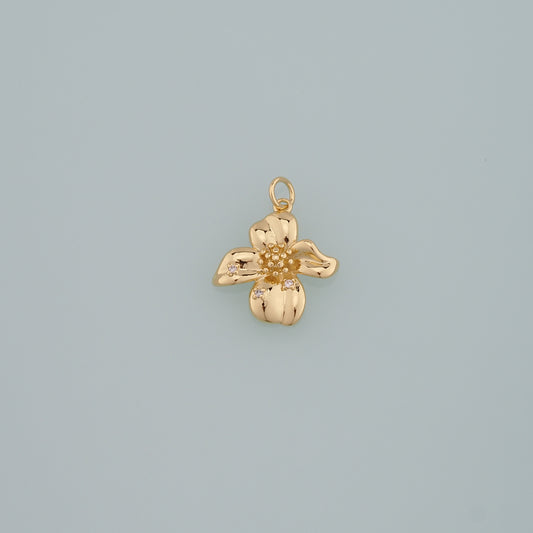 Gold Flower Charms,18K Gold Filled Flower Pendant,CZ Micro Pave Flower Charm Bracelet Necklace for DIY Jewelry Making Supply