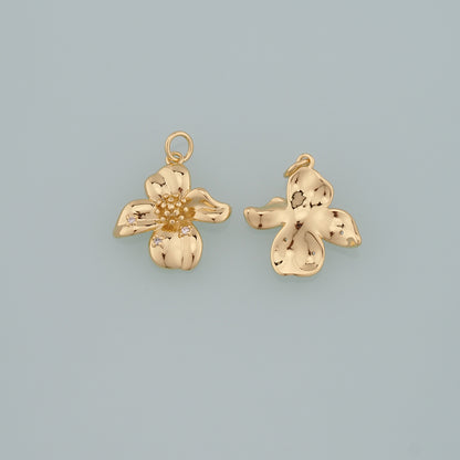 Gold Flower Charms,18K Gold Filled Flower Pendant,CZ Micro Pave Flower Charm Bracelet Necklace for DIY Jewelry Making Supply
