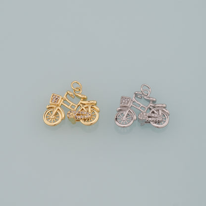 Gold Sports Charms,18K Gold Filled Bicycle Pendant,CZ Micro Pave Bicycle Charm Bracelet Necklace for DIY Jewelry Making Supply
