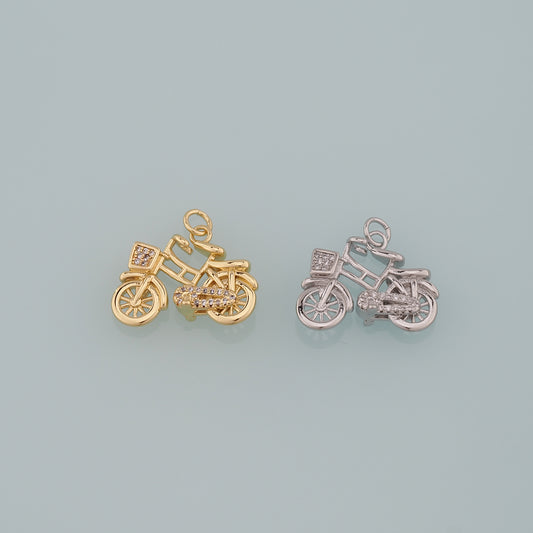 Gold Sports Charms,18K Gold Filled Bicycle Pendant,CZ Micro Pave Bicycle Charm Bracelet Necklace for DIY Jewelry Making Supply