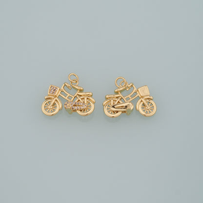 Gold Sports Charms,18K Gold Filled Bicycle Pendant,CZ Micro Pave Bicycle Charm Bracelet Necklace for DIY Jewelry Making Supply