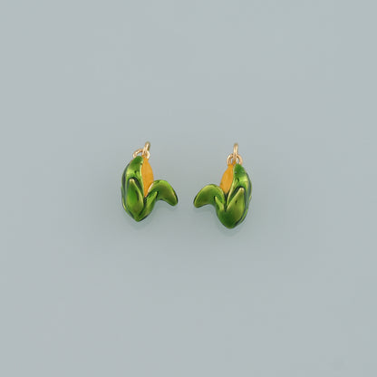 Gold Vegetable Charms,18K Gold Filled Corn Pendant,Enamel Corn Charm Bracelet Necklace for DIY Jewelry Making Supply