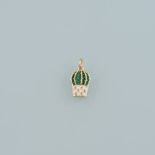 Gold Cactus Charms,18K Gold Filled Cactus Pendant,Enamel Desert Charm Bracelet Necklace for DIY Jewelry Making Supply
