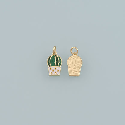 Gold Cactus Charms,18K Gold Filled Cactus Pendant,Enamel Desert Charm Bracelet Necklace for DIY Jewelry Making Supply