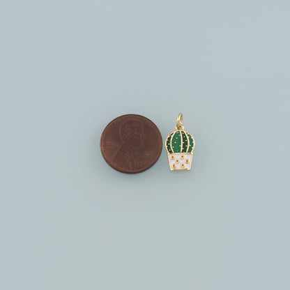 Gold Cactus Charms,18K Gold Filled Cactus Pendant,Enamel Desert Charm Bracelet Necklace for DIY Jewelry Making Supply