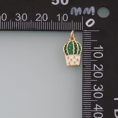 Gold Cactus Charms,18K Gold Filled Cactus Pendant,Enamel Desert Charm Bracelet Necklace for DIY Jewelry Making Supply