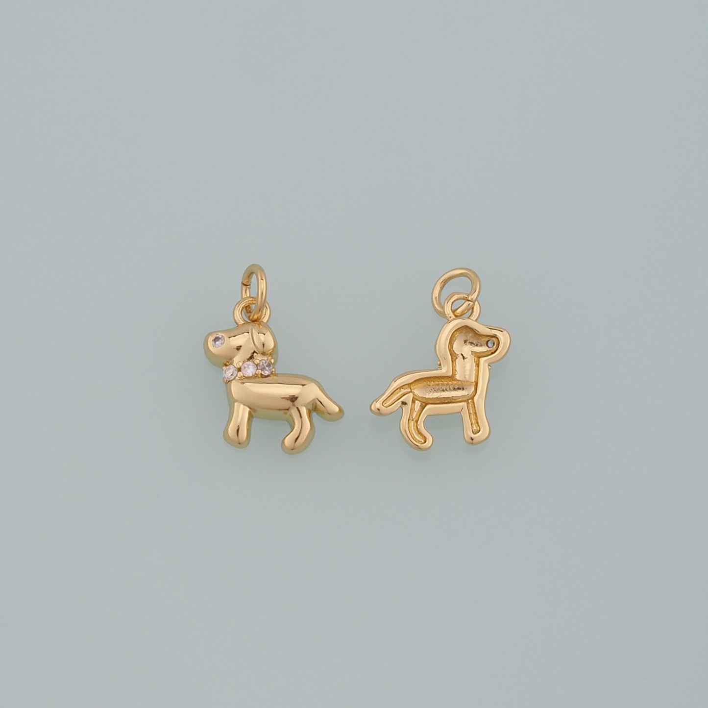 Gold Dog Charms,18K Gold Filled Dog Pendant,CZ Micro Pave Pet Charm Bracelet Necklace for DIY Jewelry Making Supply