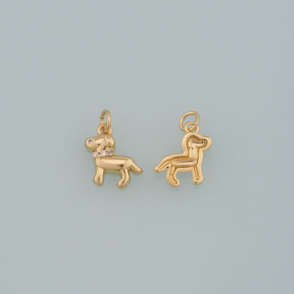 Gold Dog Charms,18K Gold Filled Dog Pendant,CZ Micro Pave Pet Charm Bracelet Necklace for DIY Jewelry Making Supply