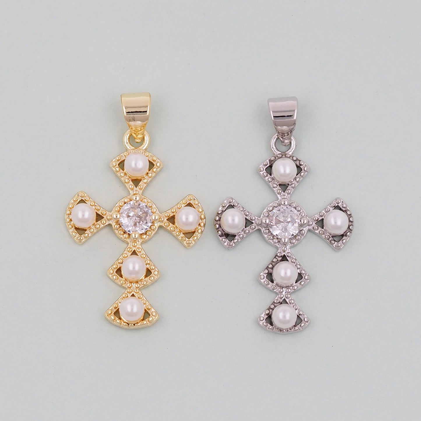 Gold Cross Charms,18K Gold Filled CZ Cross Pendant,Religious Charm Bracelet Necklace for DIY Jewelry Making Supply