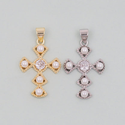 Gold Cross Charms,18K Gold Filled CZ Cross Pendant,Religious Charm Bracelet Necklace for DIY Jewelry Making Supply