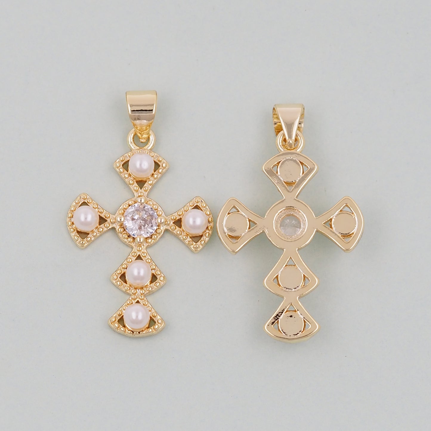 Gold Cross Charms,18K Gold Filled CZ Cross Pendant,Religious Charm Bracelet Necklace for DIY Jewelry Making Supply