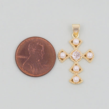 Gold Cross Charms,18K Gold Filled CZ Cross Pendant,Religious Charm Bracelet Necklace for DIY Jewelry Making Supply