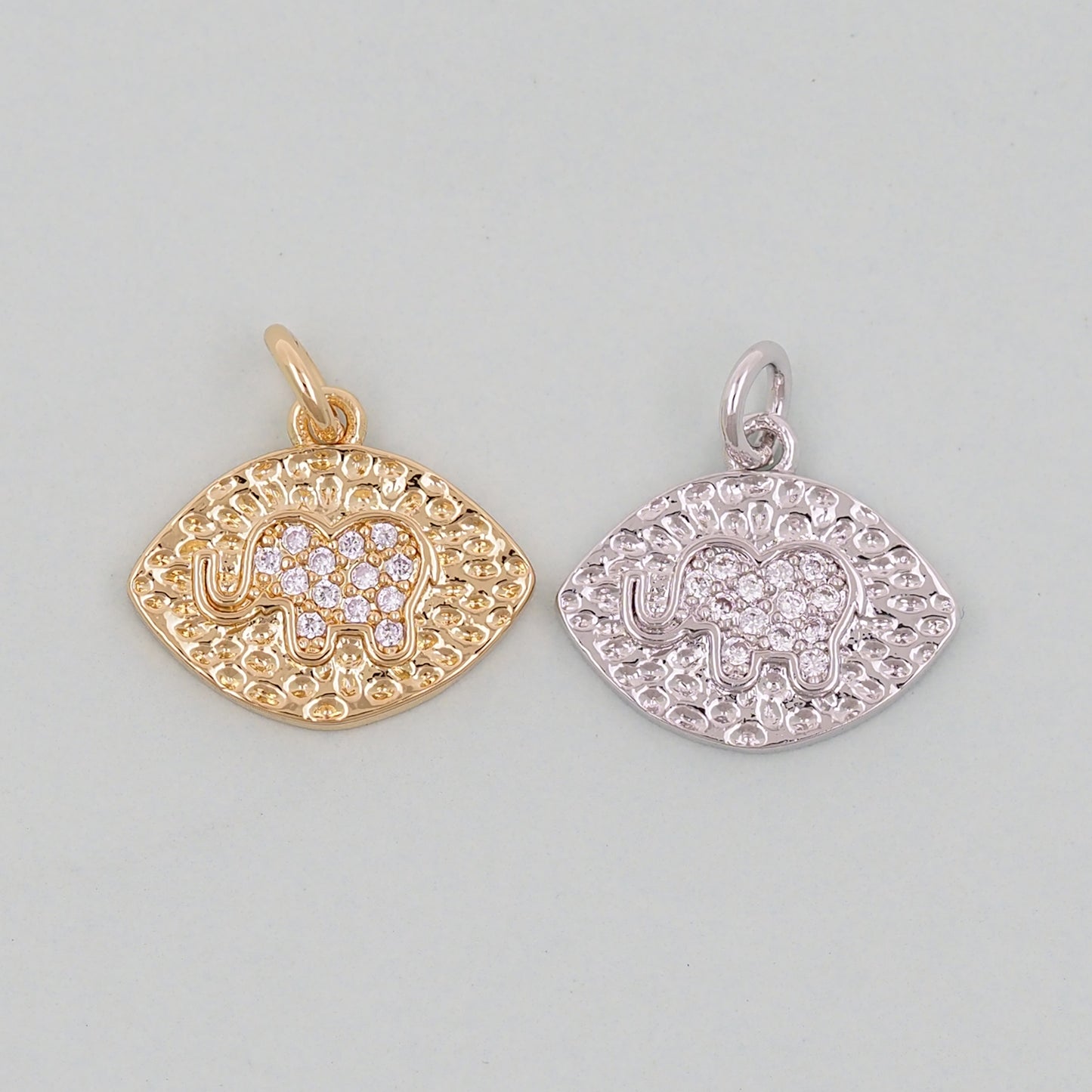 Gold Oval Elephant Charms,18K Gold Filled CZ Elephant Pendant,Elephant Charm Bracelet Necklace for DIY Jewelry Making Supply