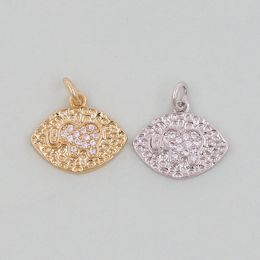 Gold Oval Elephant Charms,18K Gold Filled CZ Elephant Pendant,Elephant Charm Bracelet Necklace for DIY Jewelry Making Supply