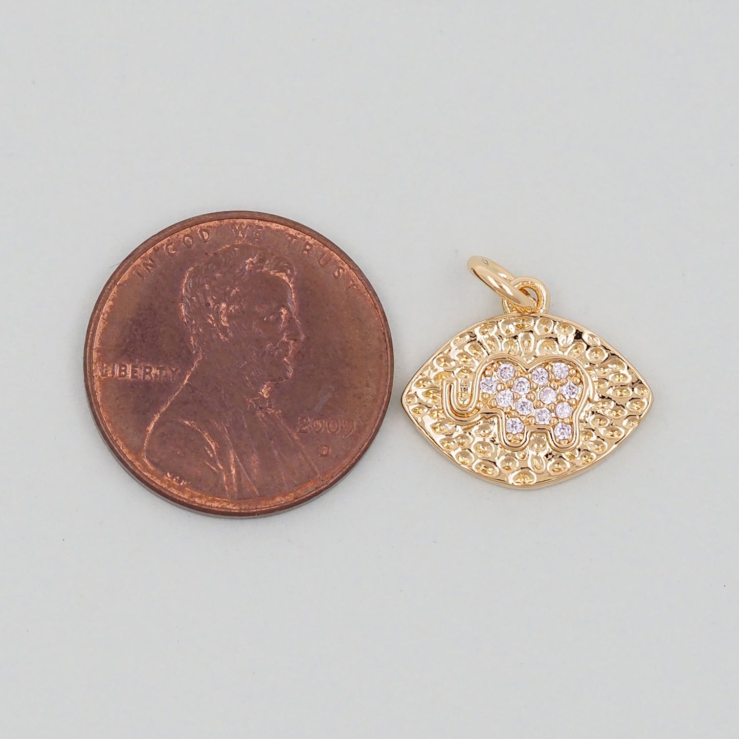 Gold Oval Elephant Charms,18K Gold Filled CZ Elephant Pendant,Elephant Charm Bracelet Necklace for DIY Jewelry Making Supply