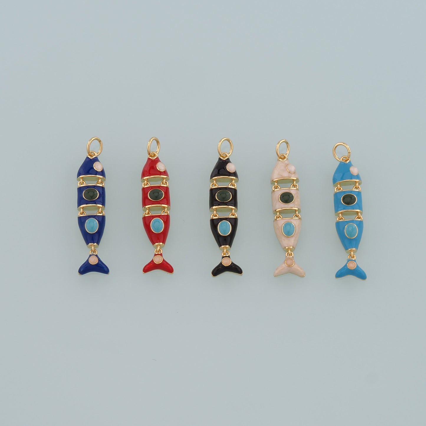 Gold Fish Charms,18K Gold Filled Fish Pendant,Enamel Ocean Charm Bracelet Necklace for DIY Jewelry Making Supply