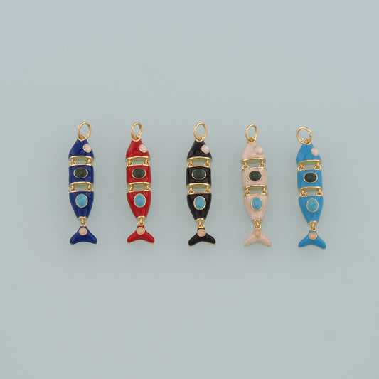 Gold Fish Charms,18K Gold Filled Fish Pendant,Enamel Ocean Charm Bracelet Necklace for DIY Jewelry Making Supply
