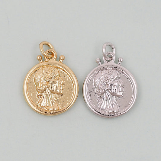 Gold Geometry Charms,18K Gold Filled Round Coin Pendant,geometry Charm Bracelet Necklace for DIY Jewelry Making Supply