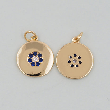Gold Round Charms,18K Gold Filled Round Pendant,Silver Evil Eye Charm Bracelet Necklace for DIY Jewelry Making Supply