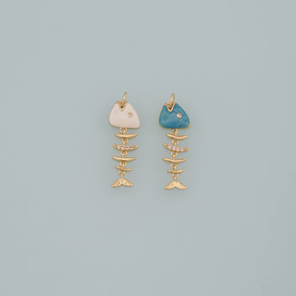 Gold Fish Charms,18K Gold Filled Fish Pendant,Enamel Fish Bones Charm Bracelet Necklace for DIY Jewelry Making Supply