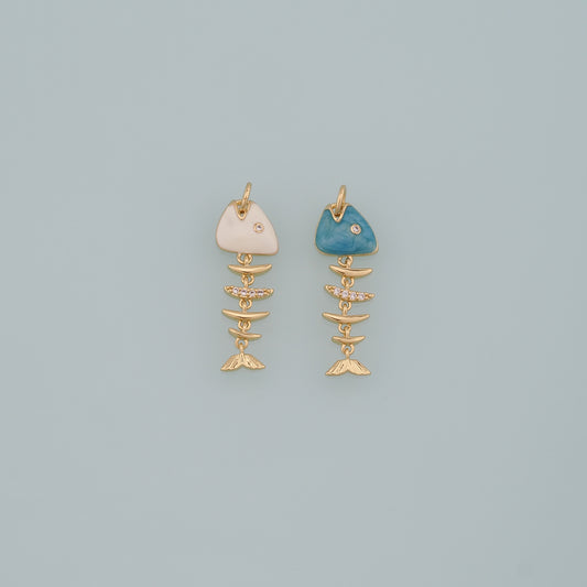 Gold Fish Charms,18K Gold Filled Fish Pendant,Enamel Fish Bones Charm Bracelet Necklace for DIY Jewelry Making Supply