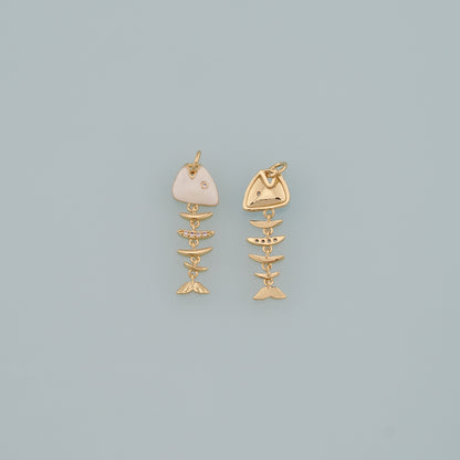 Gold Fish Charms,18K Gold Filled Fish Pendant,Enamel Fish Bones Charm Bracelet Necklace for DIY Jewelry Making Supply