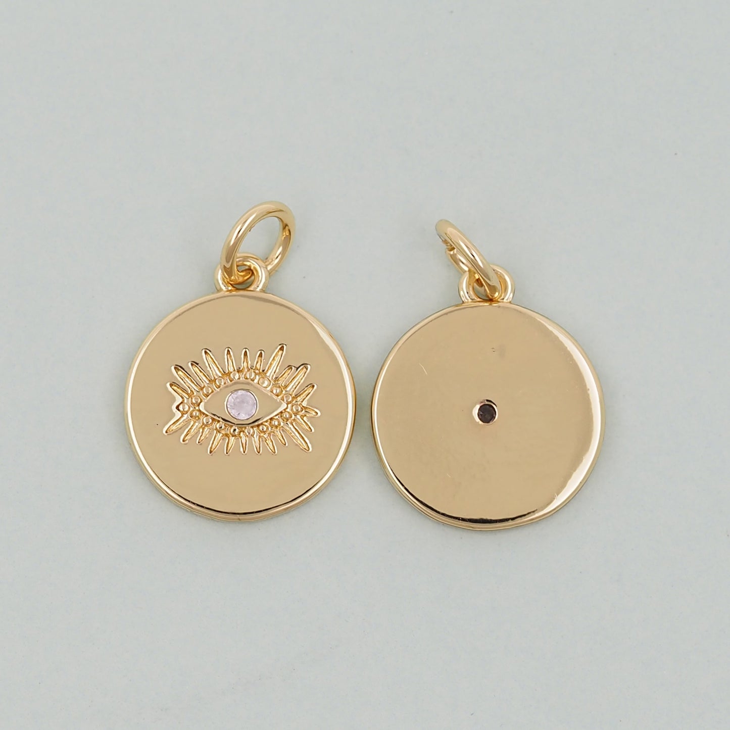 Gold Round Charms,18K Gold Filled Round Pendant,Silver Evil Eye Charm Bracelet Necklace for DIY Jewelry Making Supply