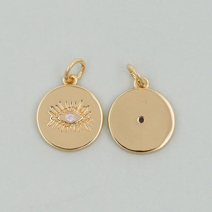 Gold Round Charms,18K Gold Filled Round Pendant,Silver Evil Eye Charm Bracelet Necklace for DIY Jewelry Making Supply