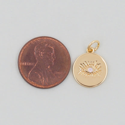 Gold Round Charms,18K Gold Filled Round Pendant,Silver Evil Eye Charm Bracelet Necklace for DIY Jewelry Making Supply