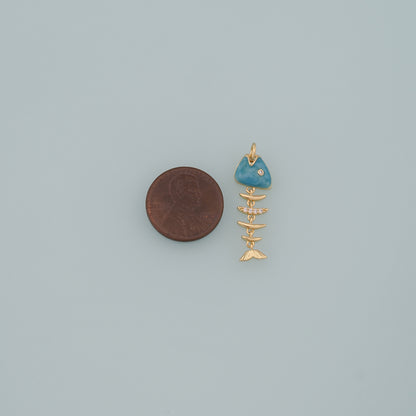 Gold Fish Charms,18K Gold Filled Fish Pendant,Enamel Fish Bones Charm Bracelet Necklace for DIY Jewelry Making Supply