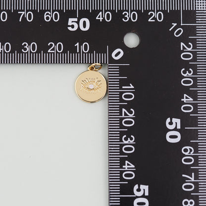 Gold Round Charms,18K Gold Filled Round Pendant,Silver Evil Eye Charm Bracelet Necklace for DIY Jewelry Making Supply