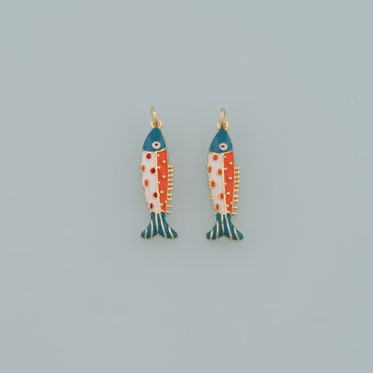Gold Fish Charms,18K Gold Filled Fish Pendant,Enamel Ocean Charm Bracelet Necklace for DIY Jewelry Making Supply