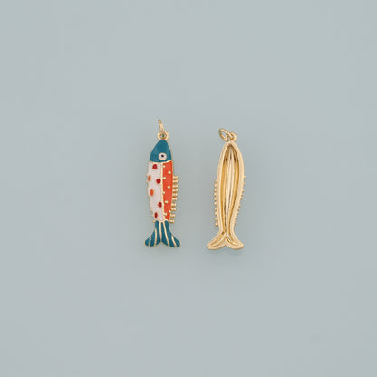 Gold Fish Charms,18K Gold Filled Fish Pendant,Enamel Ocean Charm Bracelet Necklace for DIY Jewelry Making Supply
