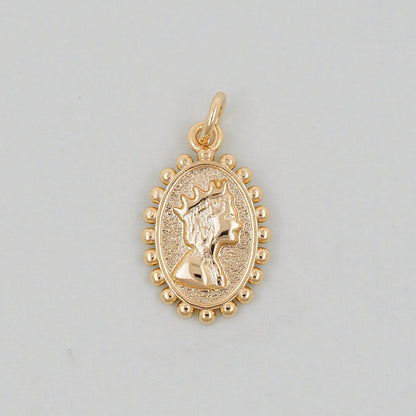 Gold Oval Charms,18K Gold Filled Oval Pendant,Oval Queen Charm Bracelet Necklace for DIY Jewelry Making Supply