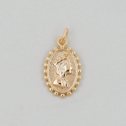 Gold Oval Charms,18K Gold Filled Oval Pendant,Oval Queen Charm Bracelet Necklace for DIY Jewelry Making Supply