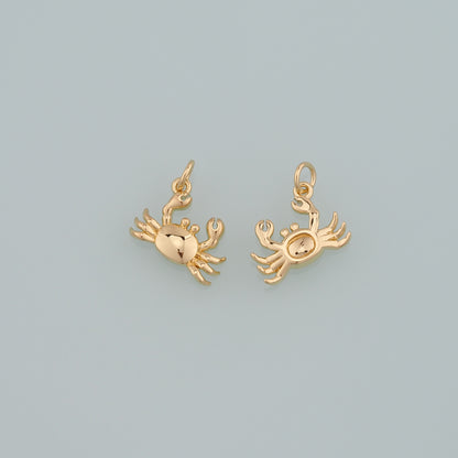 Gold Marine Life Charms,18K Gold Filled Crab Pendant,Crab Charms Bracelet Necklace for DIY Jewelry Making Supply