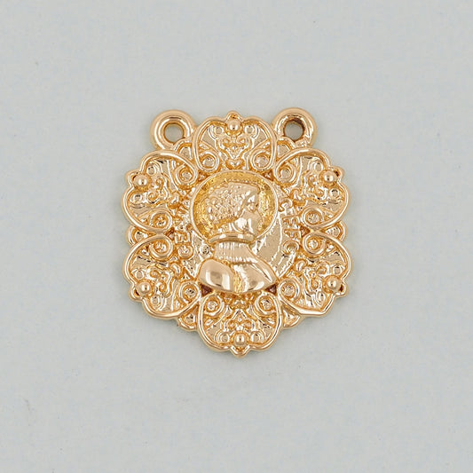 Gold Geometry Charms,18K Gold Filled Round Greece Coin Pendant,geometry Charm Bracelet Necklace for DIY Jewelry Making Supply