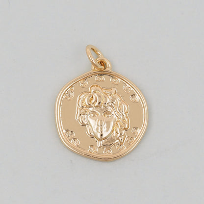 Gold Geometry Charms,18K Gold Filled Round Greece Coin Pendant,geometry Charm Bracelet Necklace for DIY Jewelry Making Supply