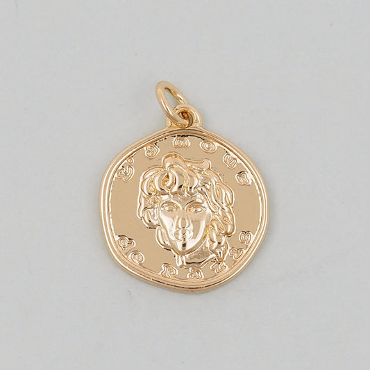 Gold Geometry Charms,18K Gold Filled Round Greece Coin Pendant,geometry Charm Bracelet Necklace for DIY Jewelry Making Supply
